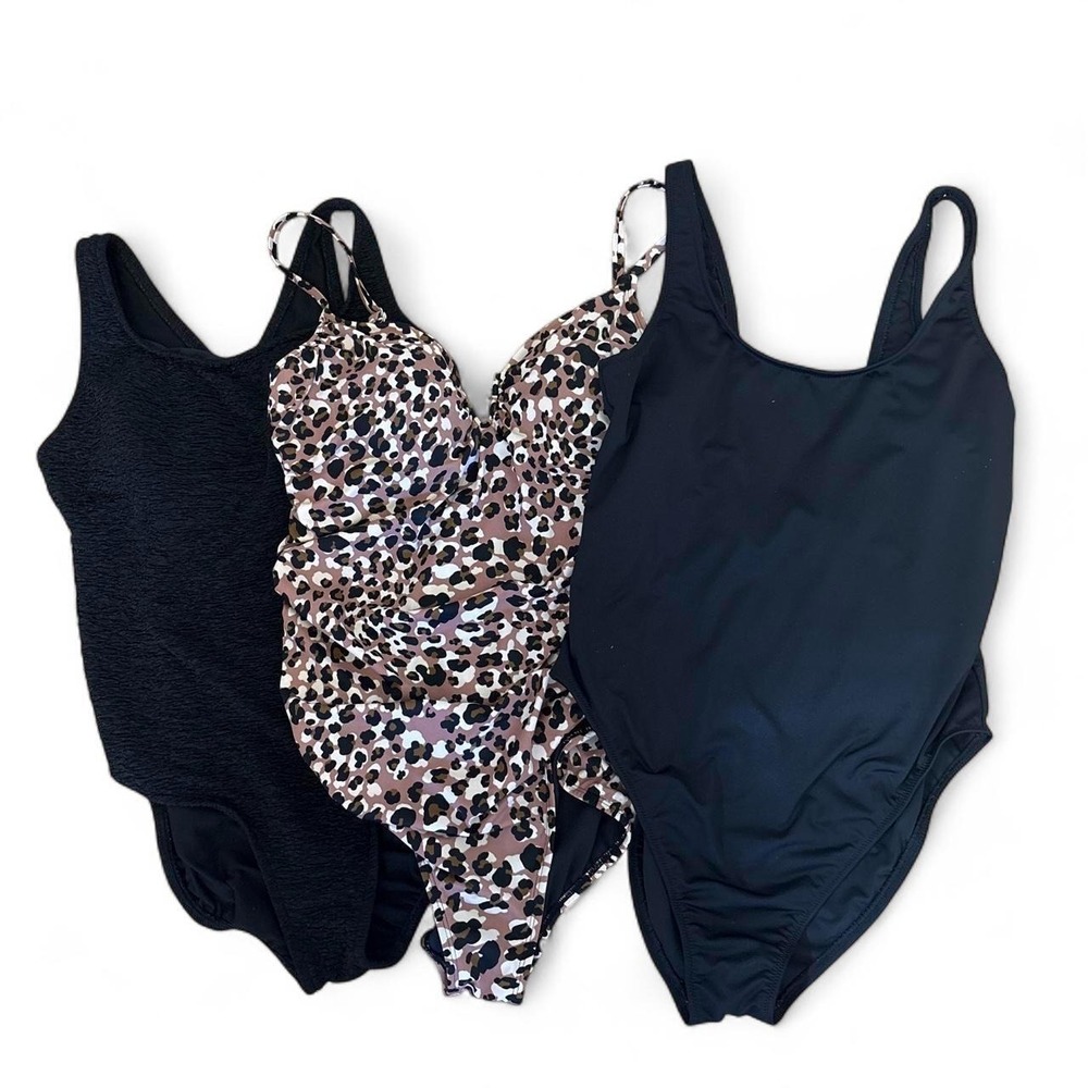 3 XL swimsuit bundle 2 black & 1 leopard print one piece swimsuits